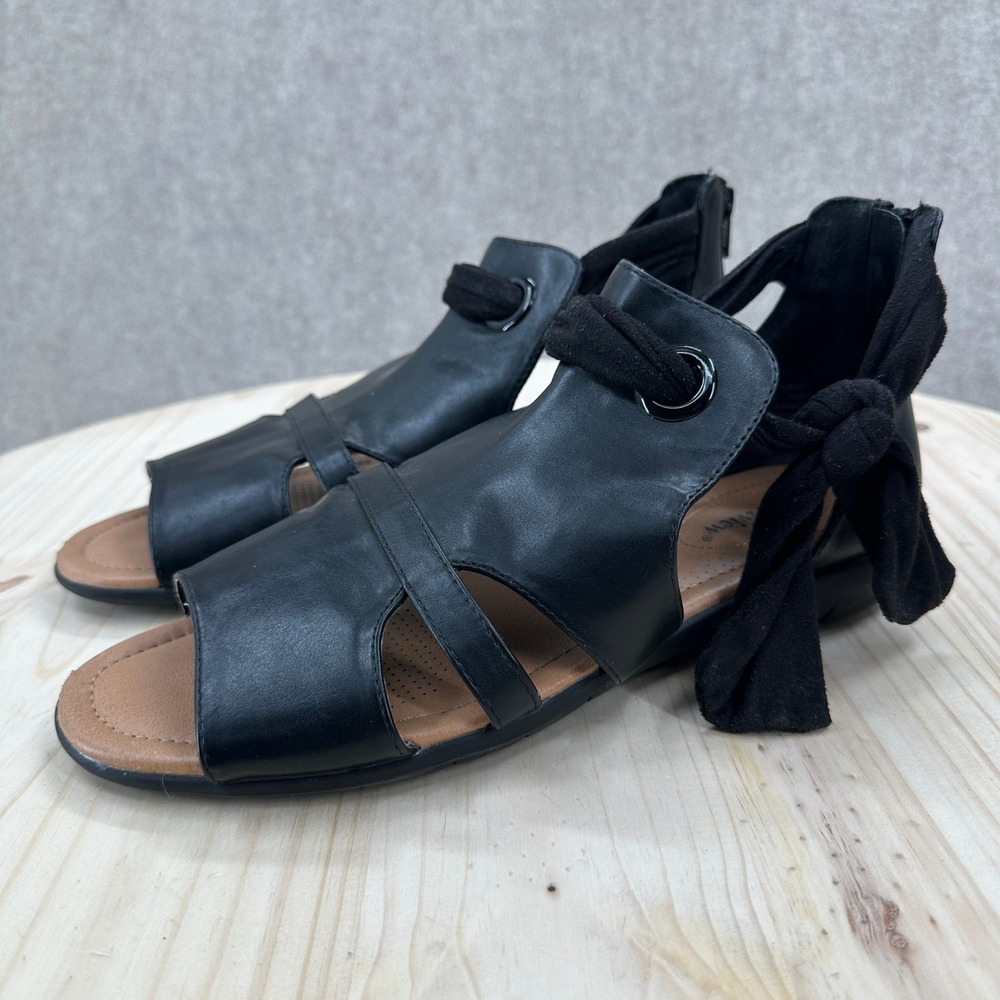 Comfortview Black Strappy Tie Up Gladiator Sandals 10W Flat Open Toe Zipper Back